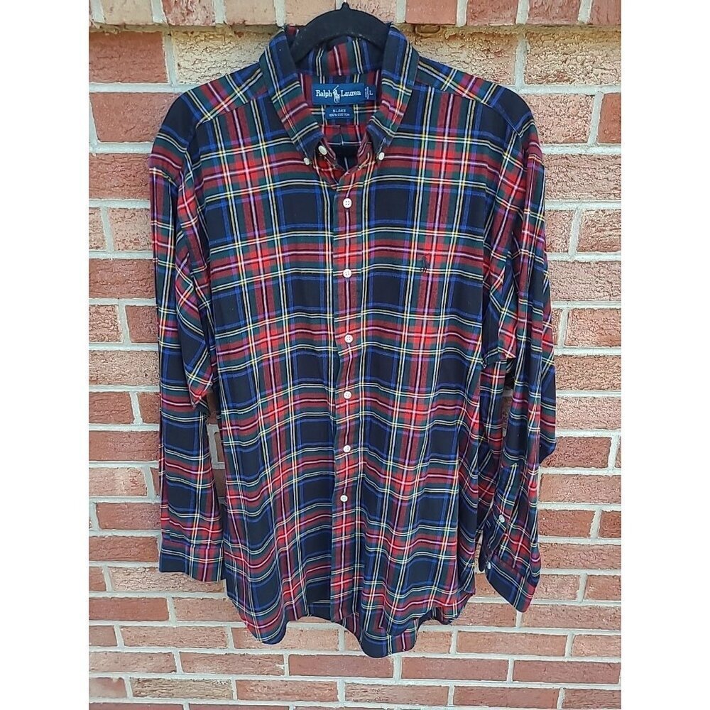 Ralph Lauren Blake Plaid Flannel Button Up Shirt Men's Size Large 100% Cotton